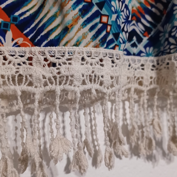 Colorful Patterned Cold Shoulder Blouse Macrame Lace Hems mm mm mm Medium - Picture 12 of 13